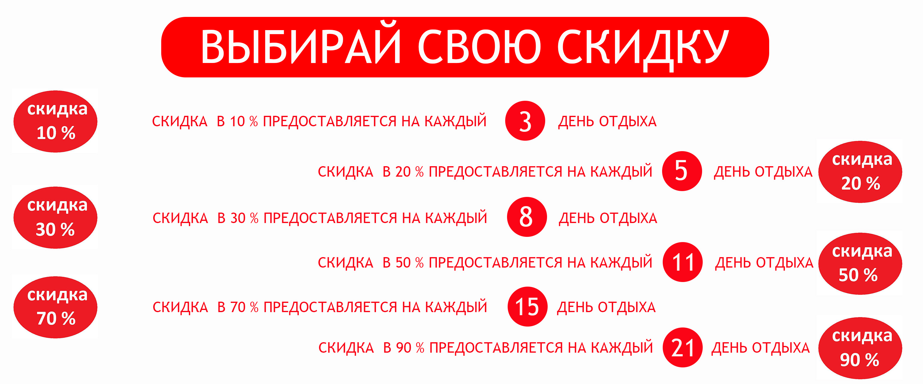 Выбери скидку. Выбираем скидку. Скидки на отдых в Подмосковье. Скидки на отдых в Подмосковье по купонам. «Зима-2023» открытой! Сколько дней отдыхаете - такую скидку и получаете.